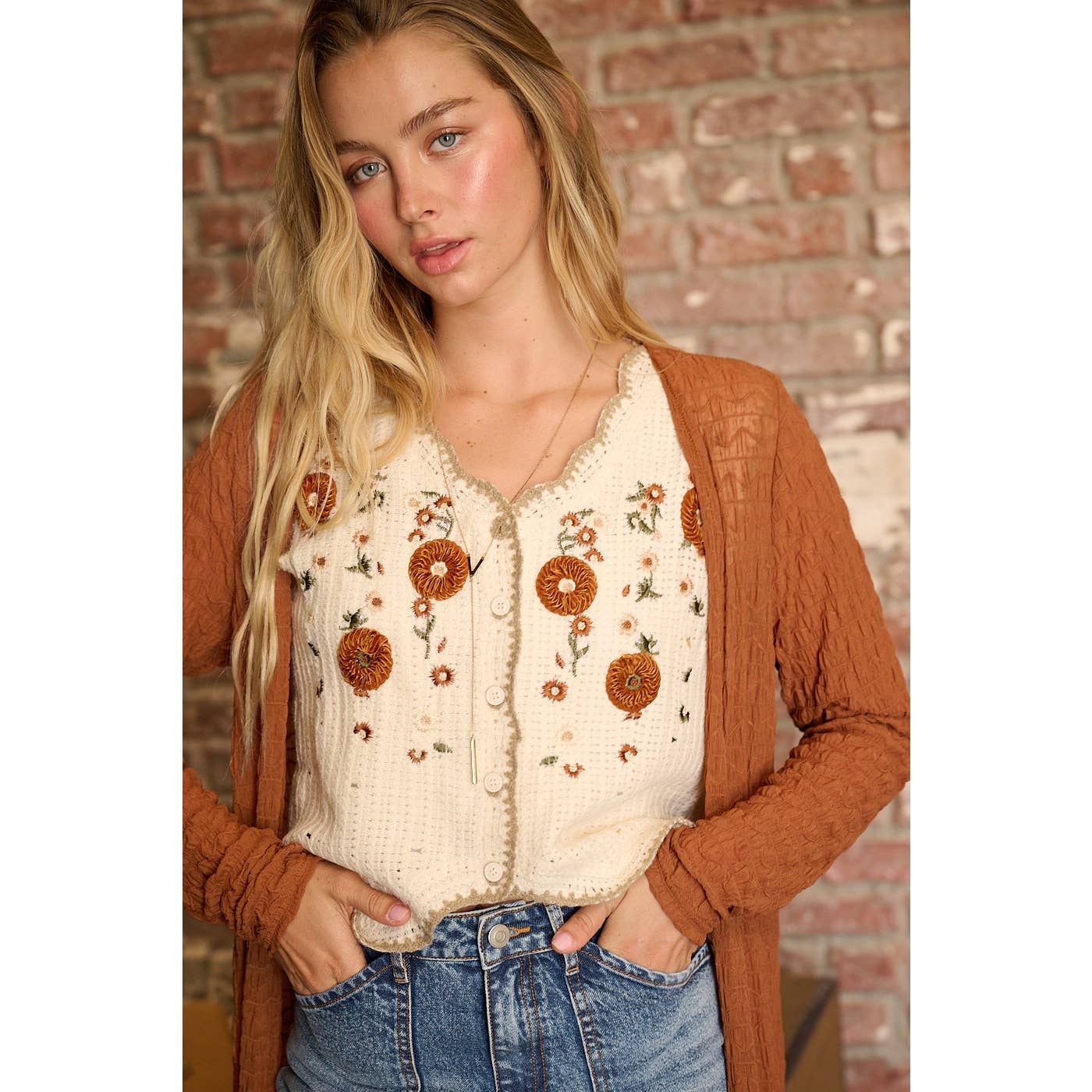 Floral Embroidery Sleeveless Crochet Vest Top
