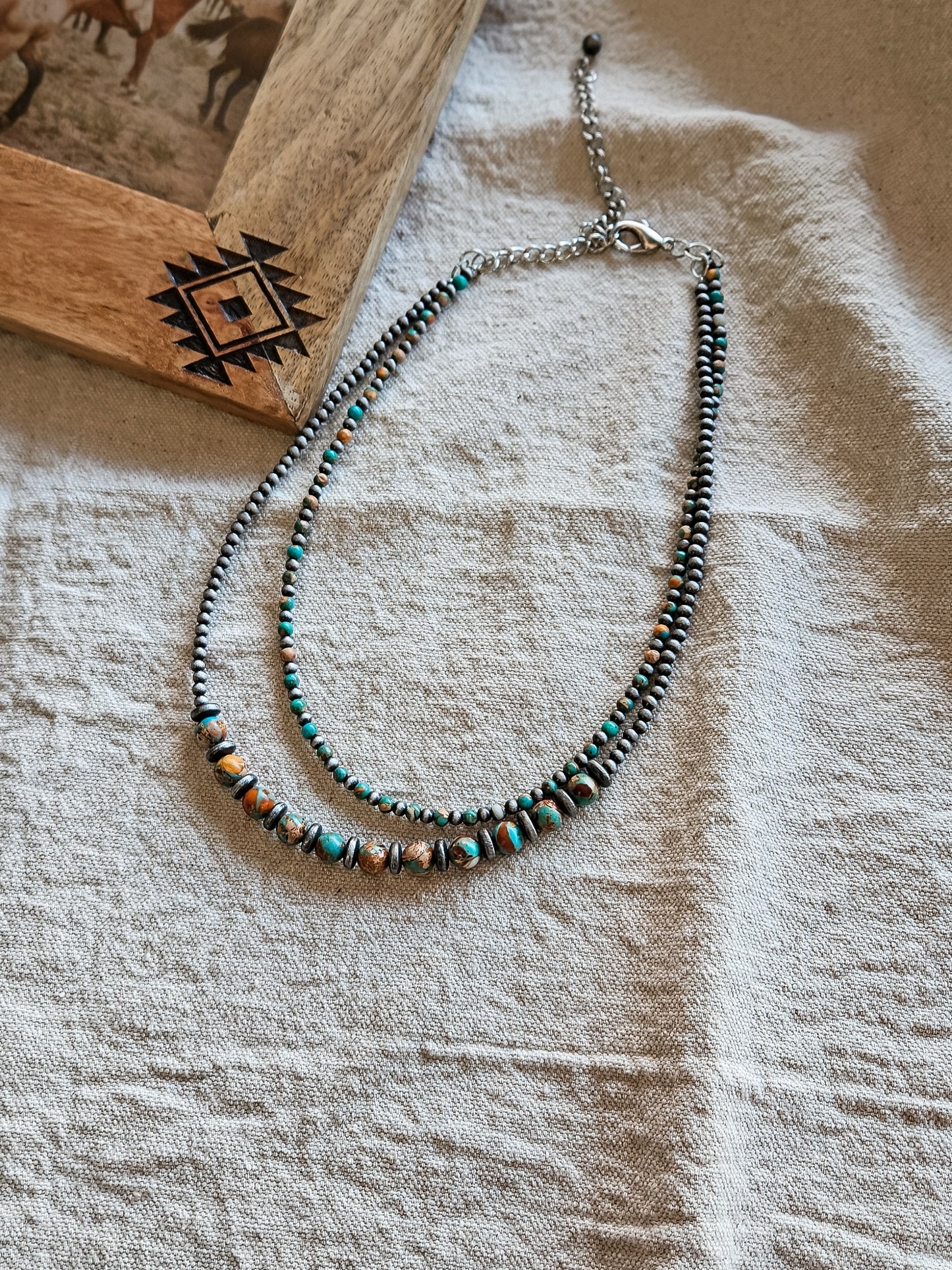 Two-Strand Gem & Navajo Bead Necklace