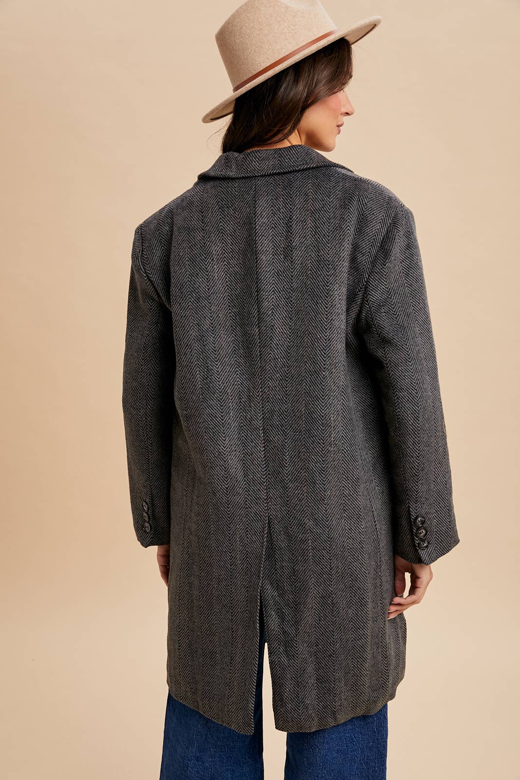 Herringbone Duster Coat – Charcoal