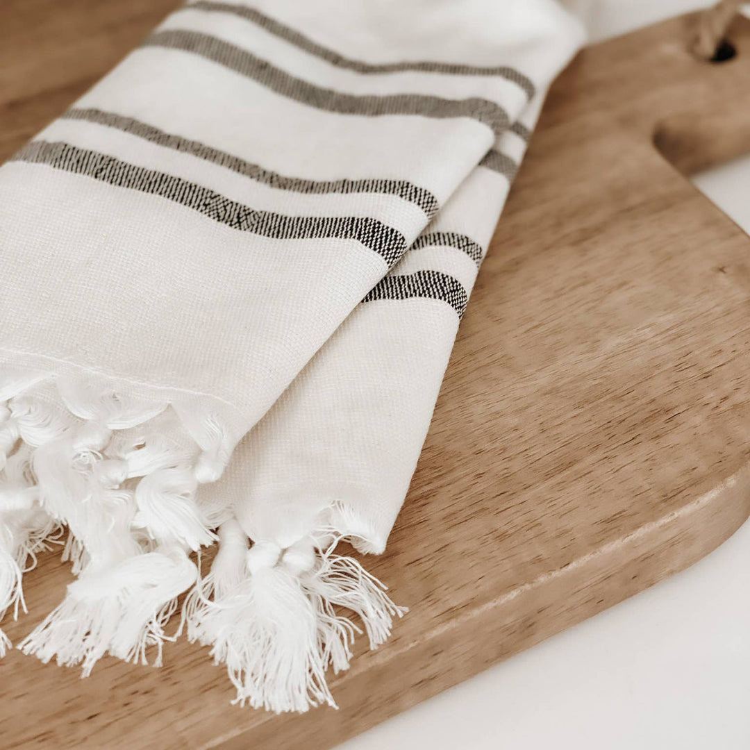 Haley Turkish Cotton Hand Towel | Natural with Black Stripes