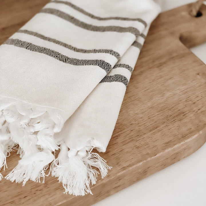 Haley Turkish Cotton Hand Towel | Natural with Black Stripes