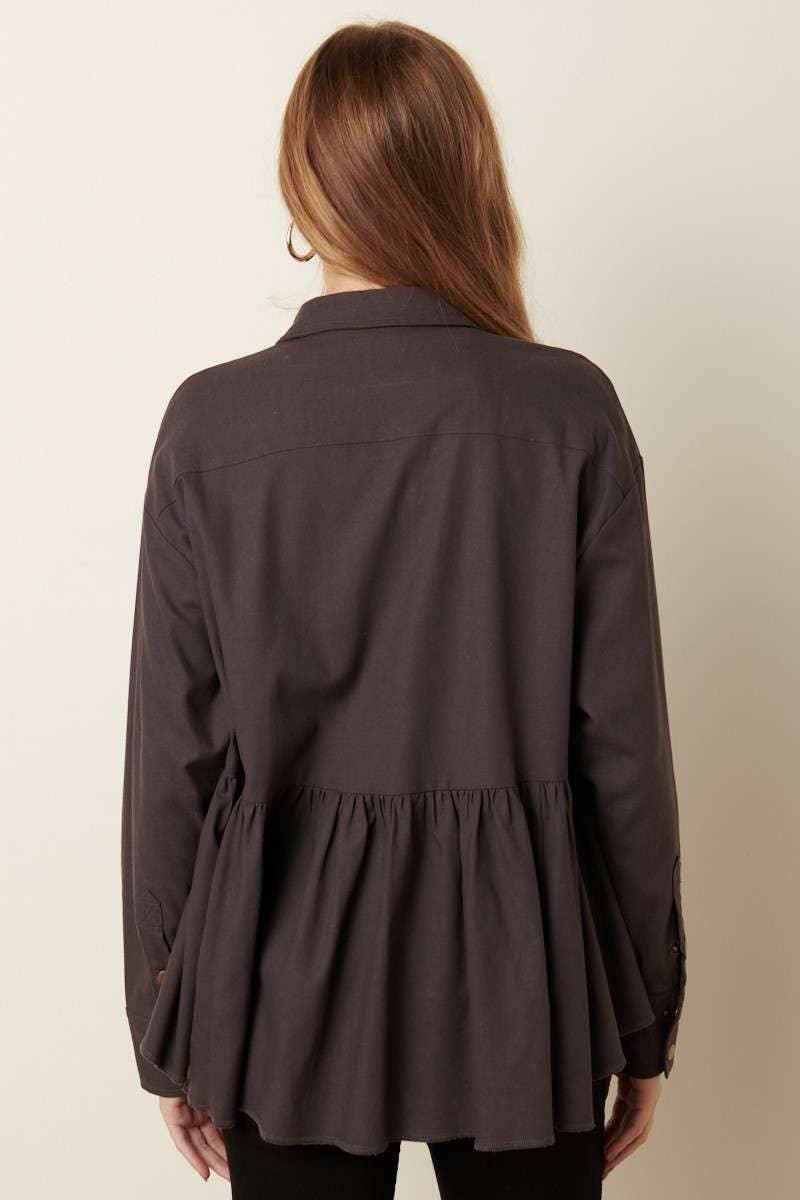 Charcoal Ruffle Utility Jacket