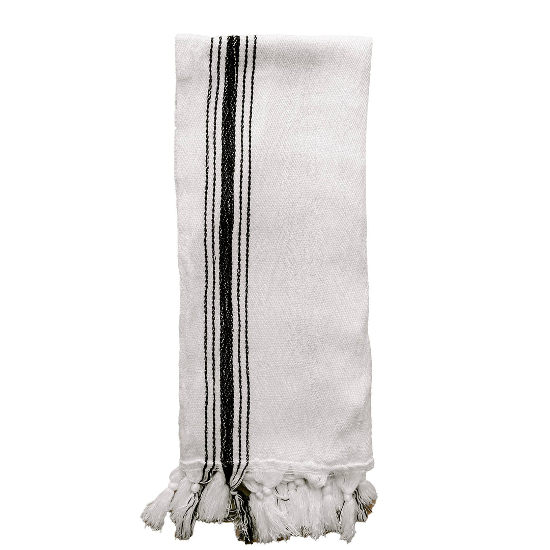 Savannah Turkish Cotton Hand Towel | Natural with Black + Tan Stripes