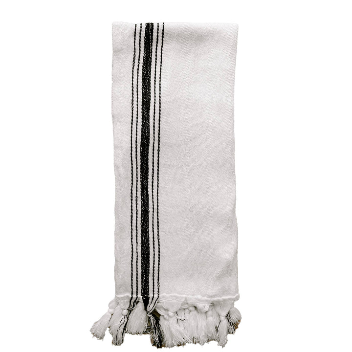 Savannah Turkish Cotton Hand Towel | Natural with Black + Tan Stripes