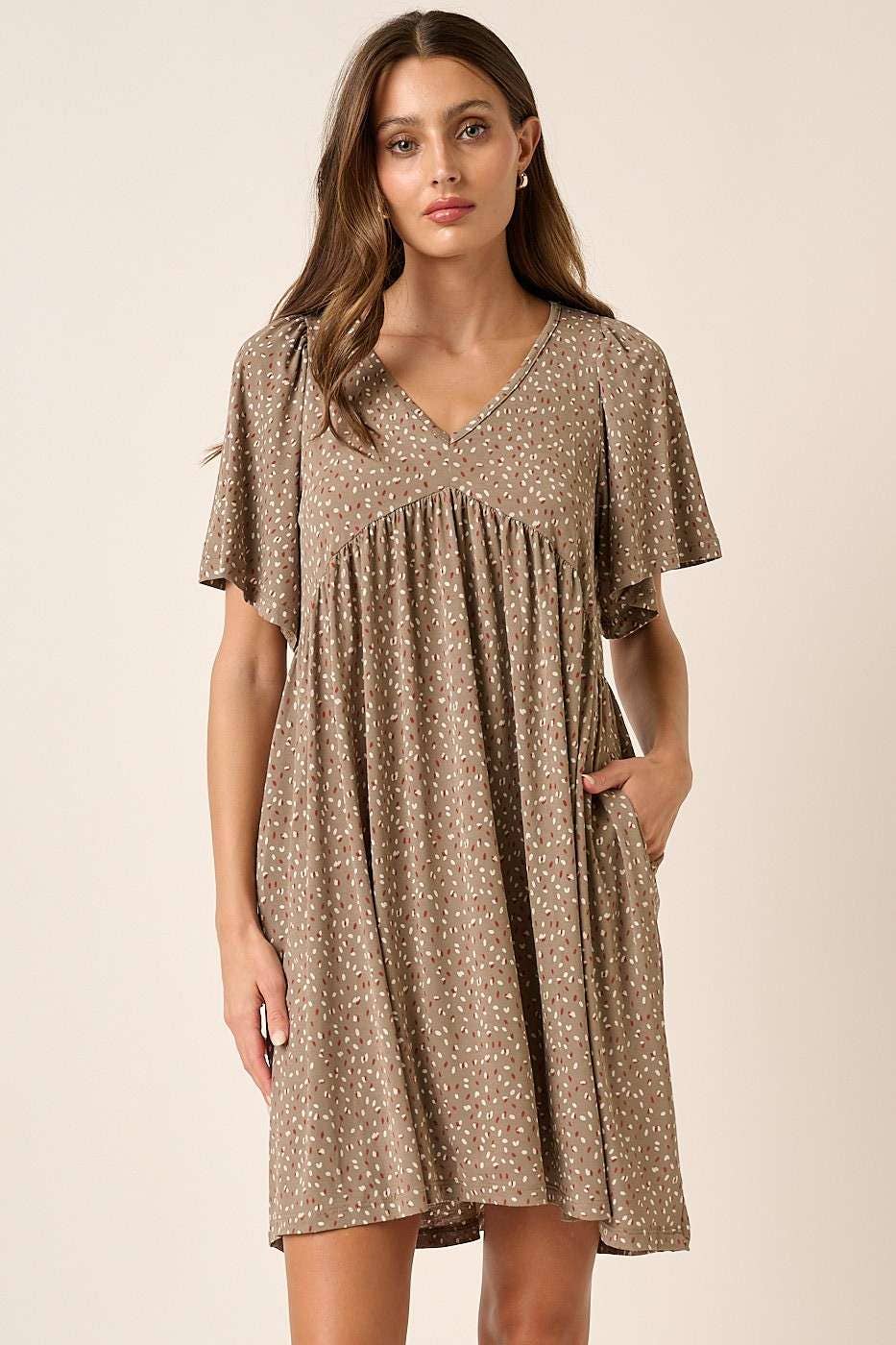 Mocha Dotted Babydoll Dress