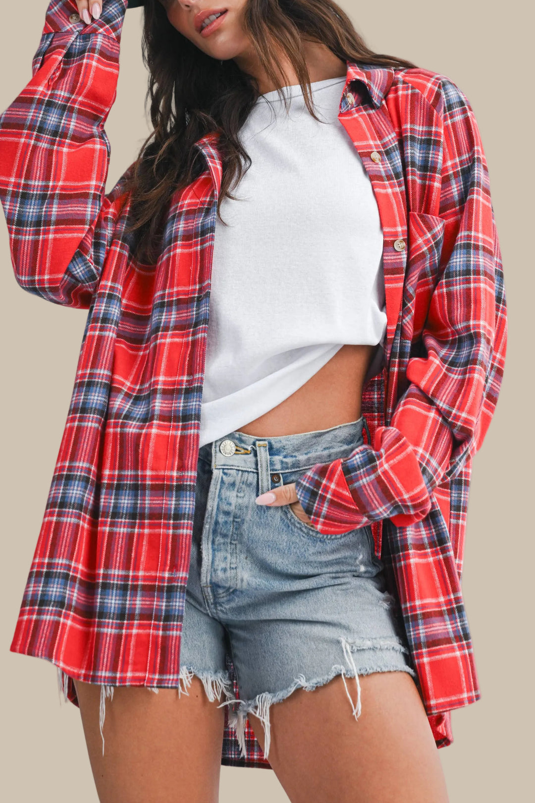 Oversized Red Plaid Button Down