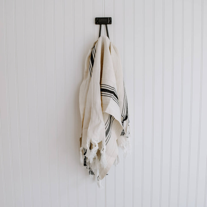 Savannah Turkish Cotton Hand Towel | Natural with Black + Tan Stripes