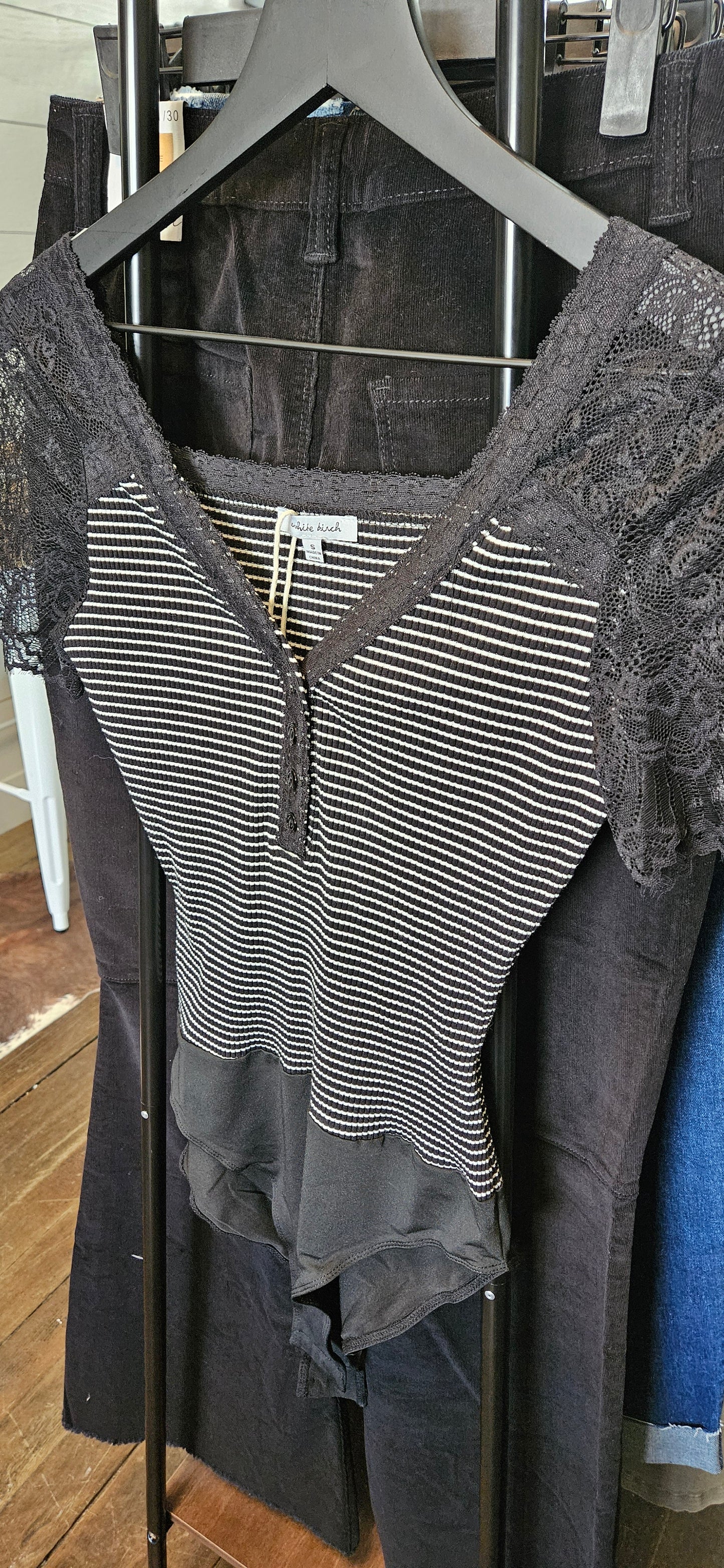 Lace Detail Striped Bodysuit