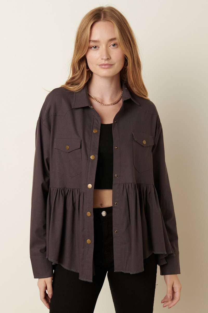 Charcoal Ruffle Utility Jacket
