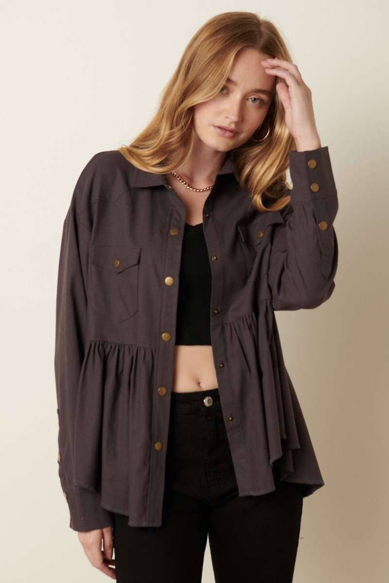 Charcoal Ruffle Utility Jacket