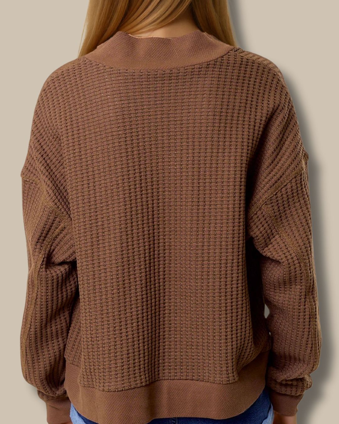 Waffle Knit Puff Sleeve Cardigan