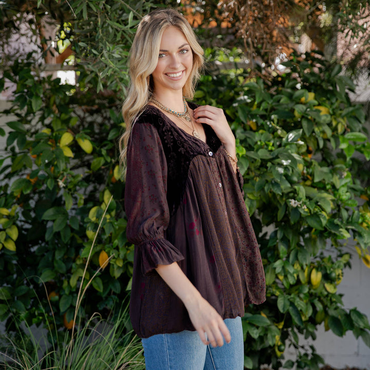 Vintage Bohemian Patchwork Velvet Top