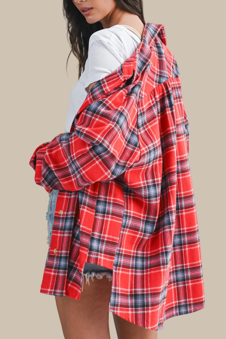 Oversized Red Plaid Button Down