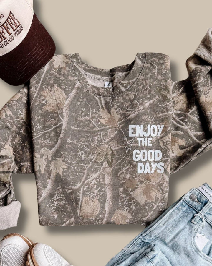 Enjoy The Good Days Camo Crewneck Sweatshirt