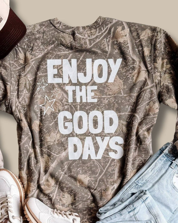 Enjoy The Good Days Camo Crewneck Sweatshirt