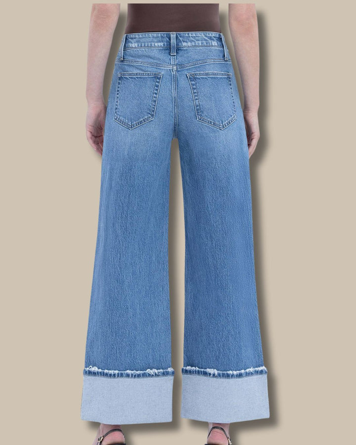 High Rise Cuffed Baggy Wide Leg Jeans