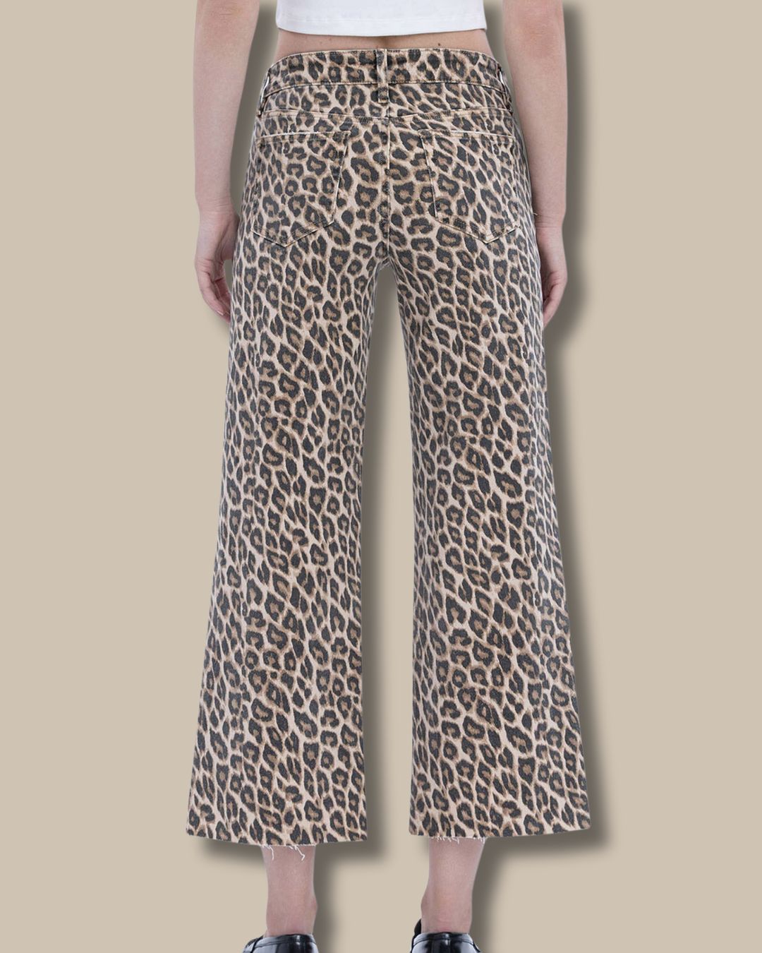 High Rise Animal Print Crop Wide Leg Jeans