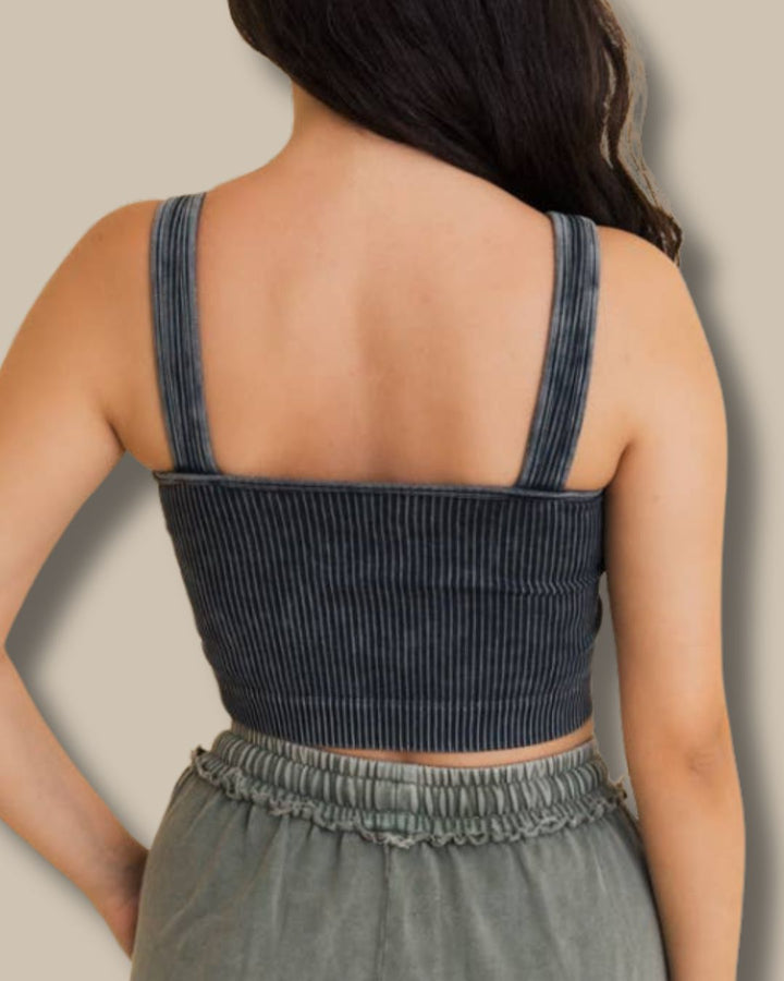 Washed Ribbed Padded Bralette | Black & Mocha