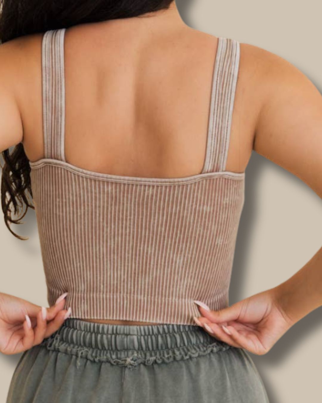 Washed Ribbed Padded Bralette | Black & Mocha