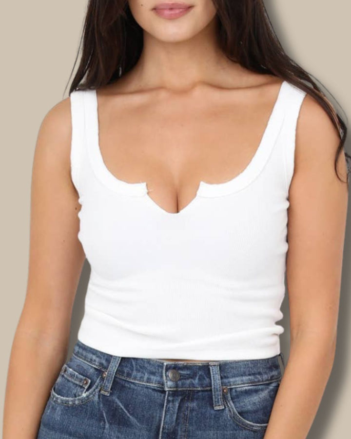Notch Neck Rib Knit Tank Top | Black & White