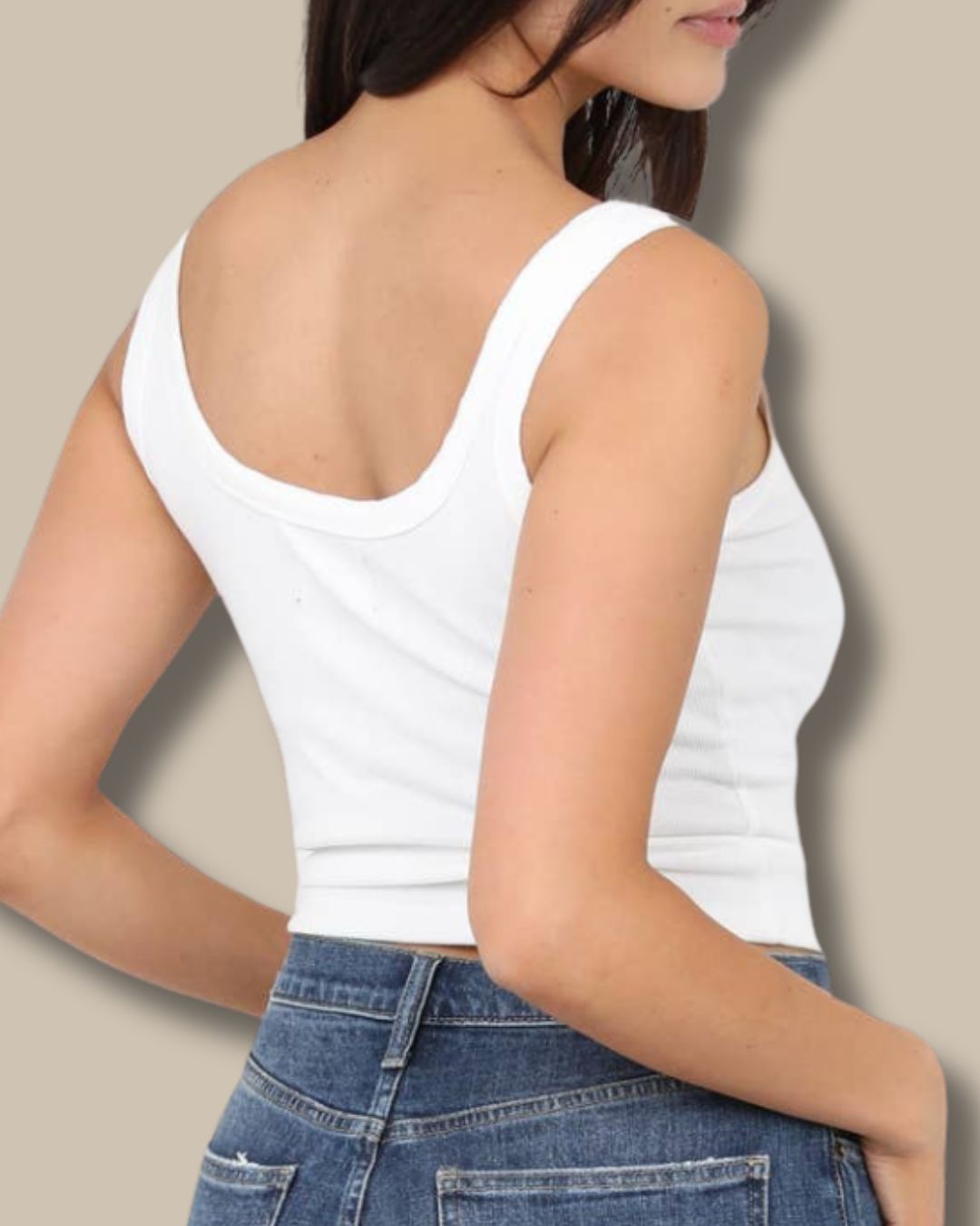 Notch Neck Rib Knit Tank Top | Black & White