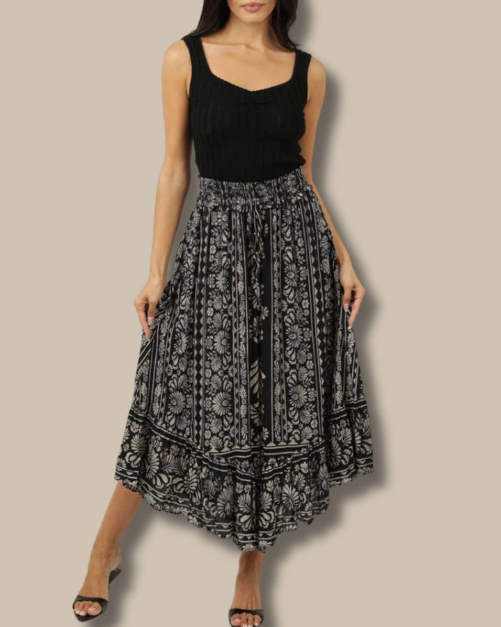Smocked Waist Angled Hem Maxi Skirt