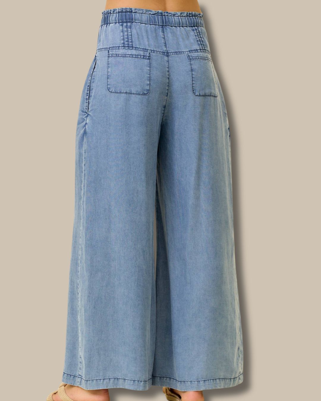 Pleated Wide Leg Denim Pants