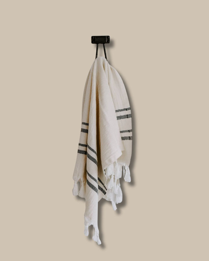 Haley Turkish Cotton Hand Towel | Natural with Black Stripes