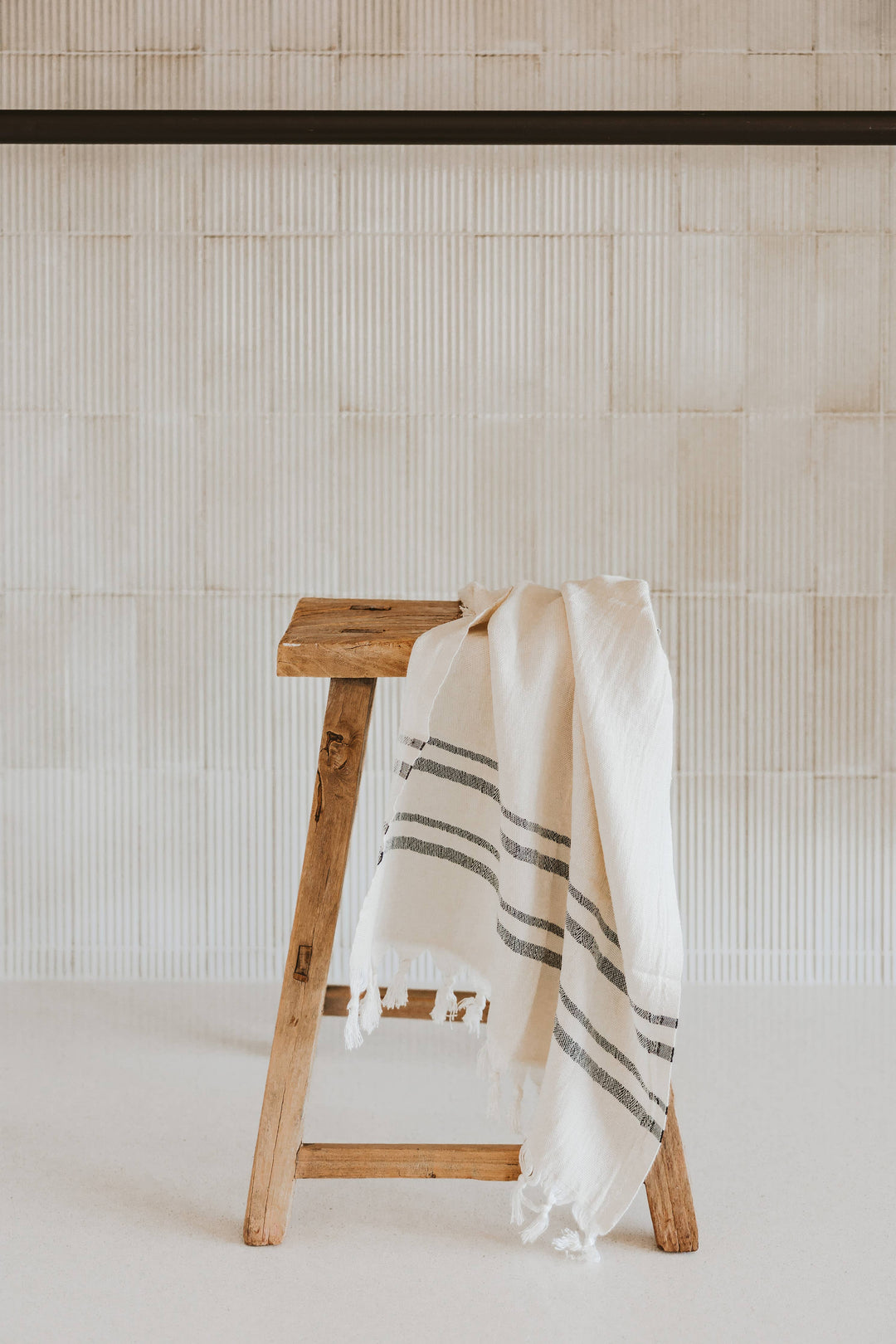 Haley Turkish Cotton Hand Towel | Natural with Black Stripes