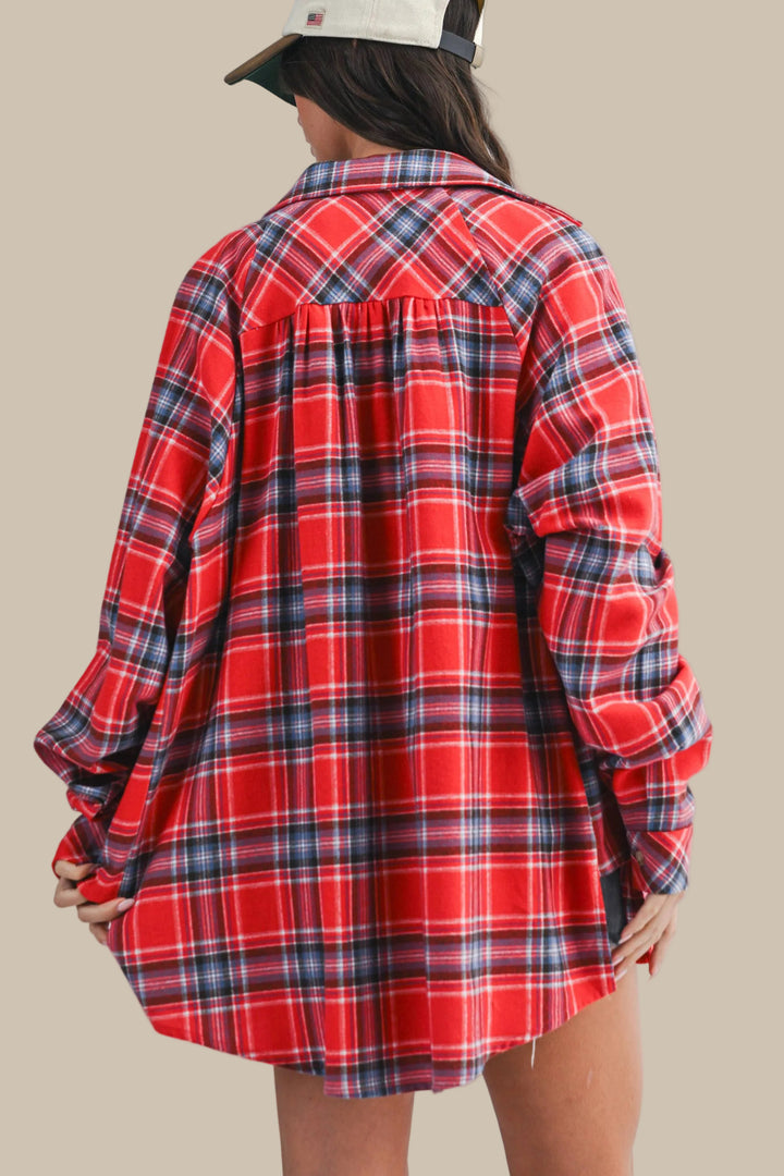 Oversized Red Plaid Button Down