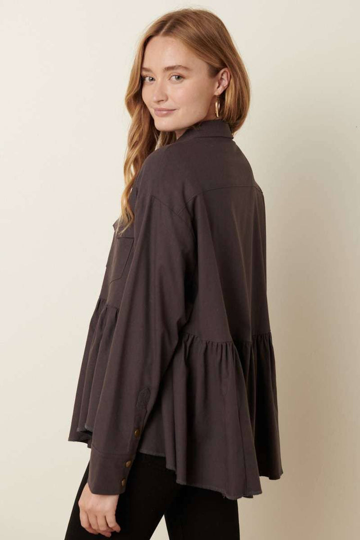 Charcoal Ruffle Utility Jacket