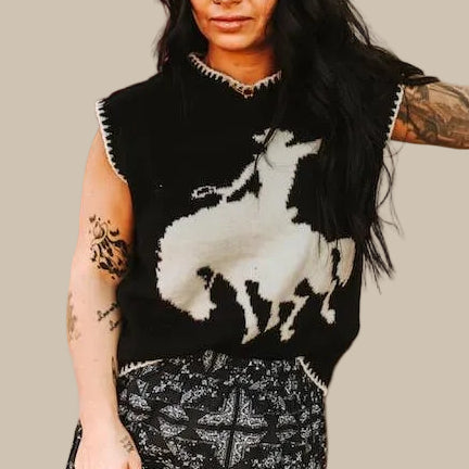 Buckin’ Horse Sleeveless Sweater | Black & Ivory