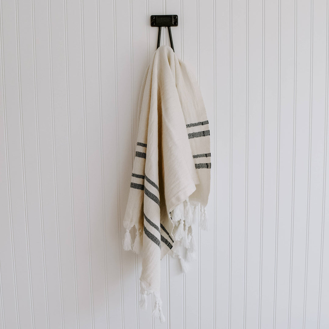 Haley Turkish Cotton Hand Towel | Natural with Black Stripes