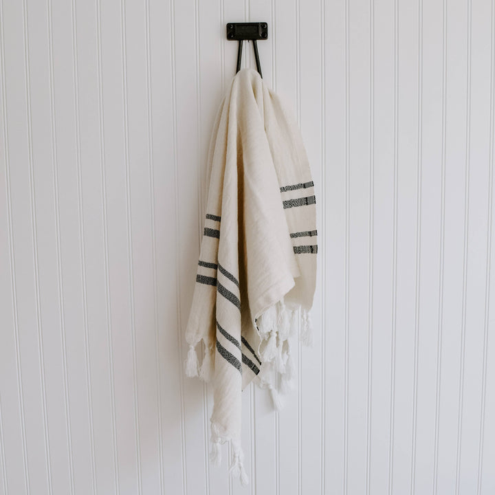 Haley Turkish Cotton Hand Towel | Natural with Black Stripes