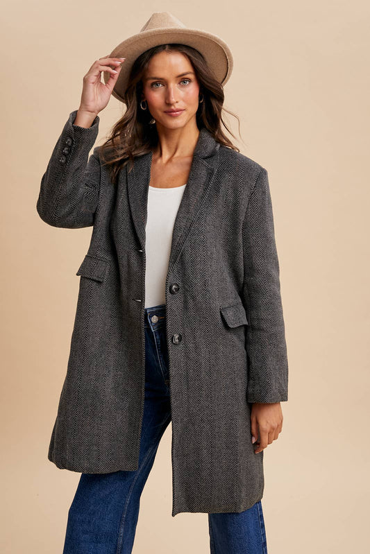 Herringbone Duster Coat – Charcoal