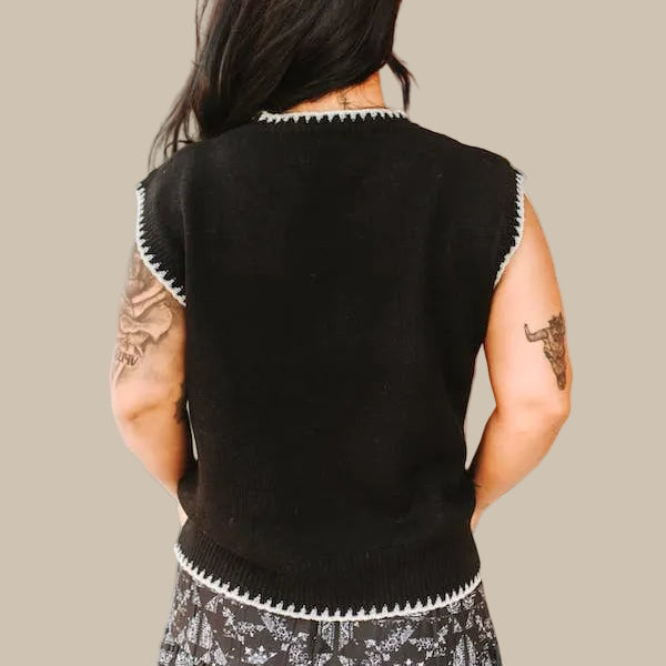 Buckin’ Horse Sleeveless Sweater | Black & Ivory