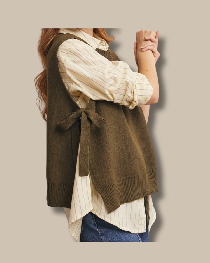 Side Tie Knit Vest | Olive