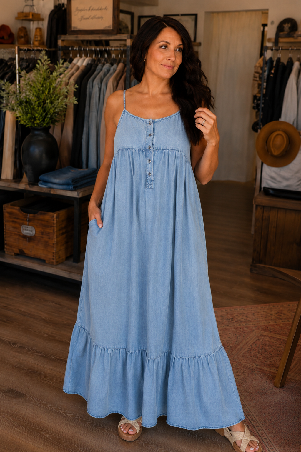 Tencel Chambray Midi Dress