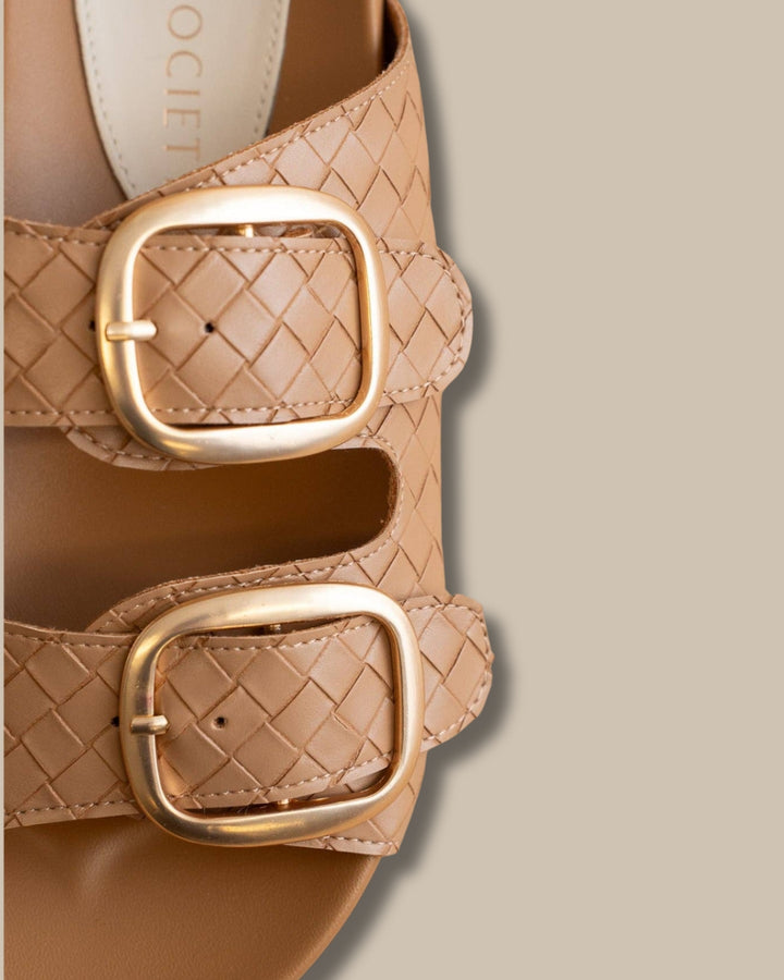 Almond Woven Buckle Slide Sandal