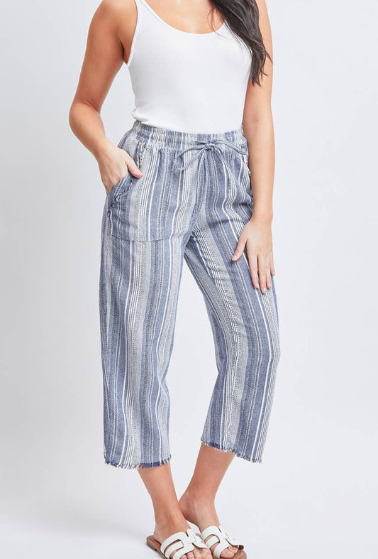 Blue Linen Capri Pants W/ Pockets
