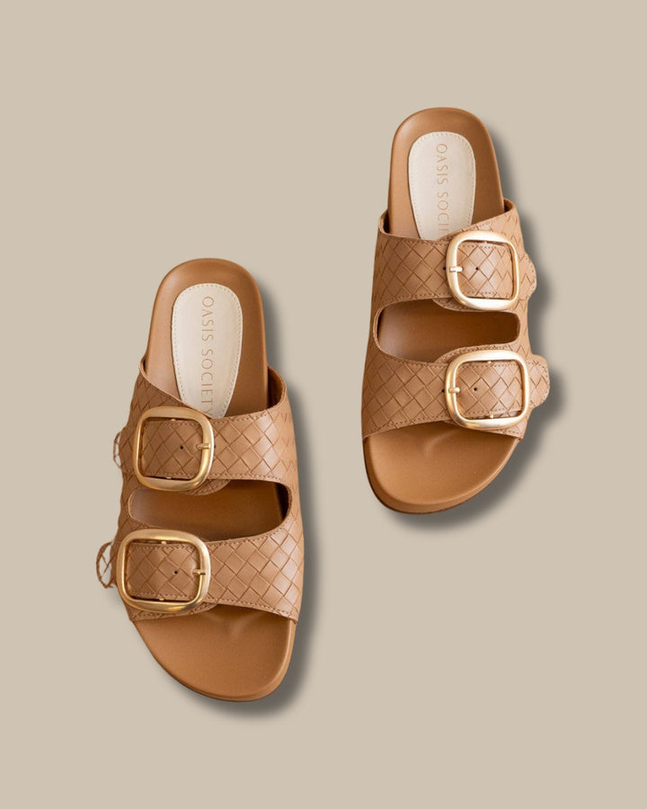 Almond Woven Buckle Slide Sandal