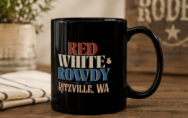 Red, White & Rowdy Black Mug | 11 oz