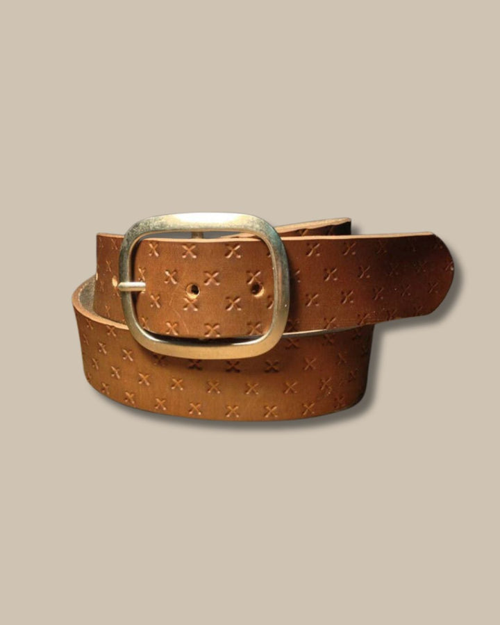 Small X Embossed Leather Belt