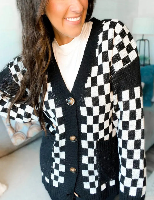 Checkered Cardigan Black & White