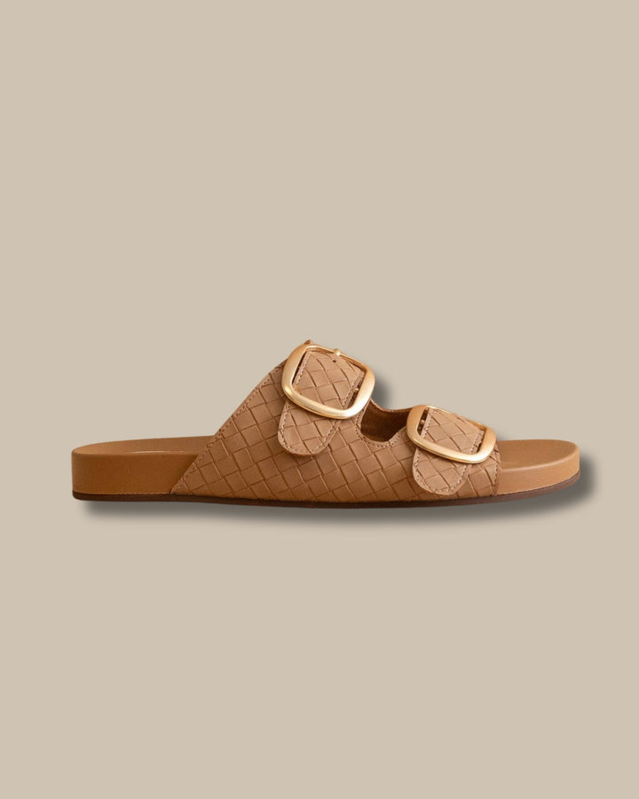 Almond Woven Buckle Slide Sandal