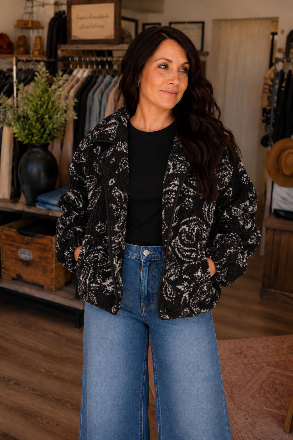 Black & White Paisley Fleece Coatigan