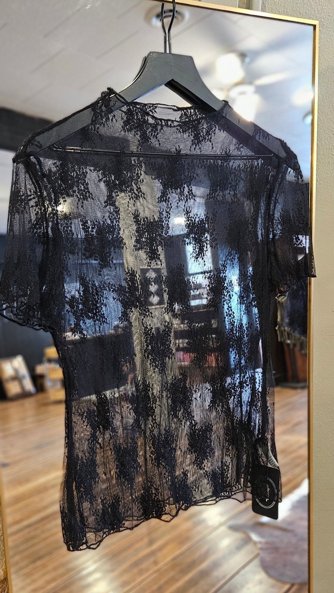 Black Lace Short Sleeve Stretch Top