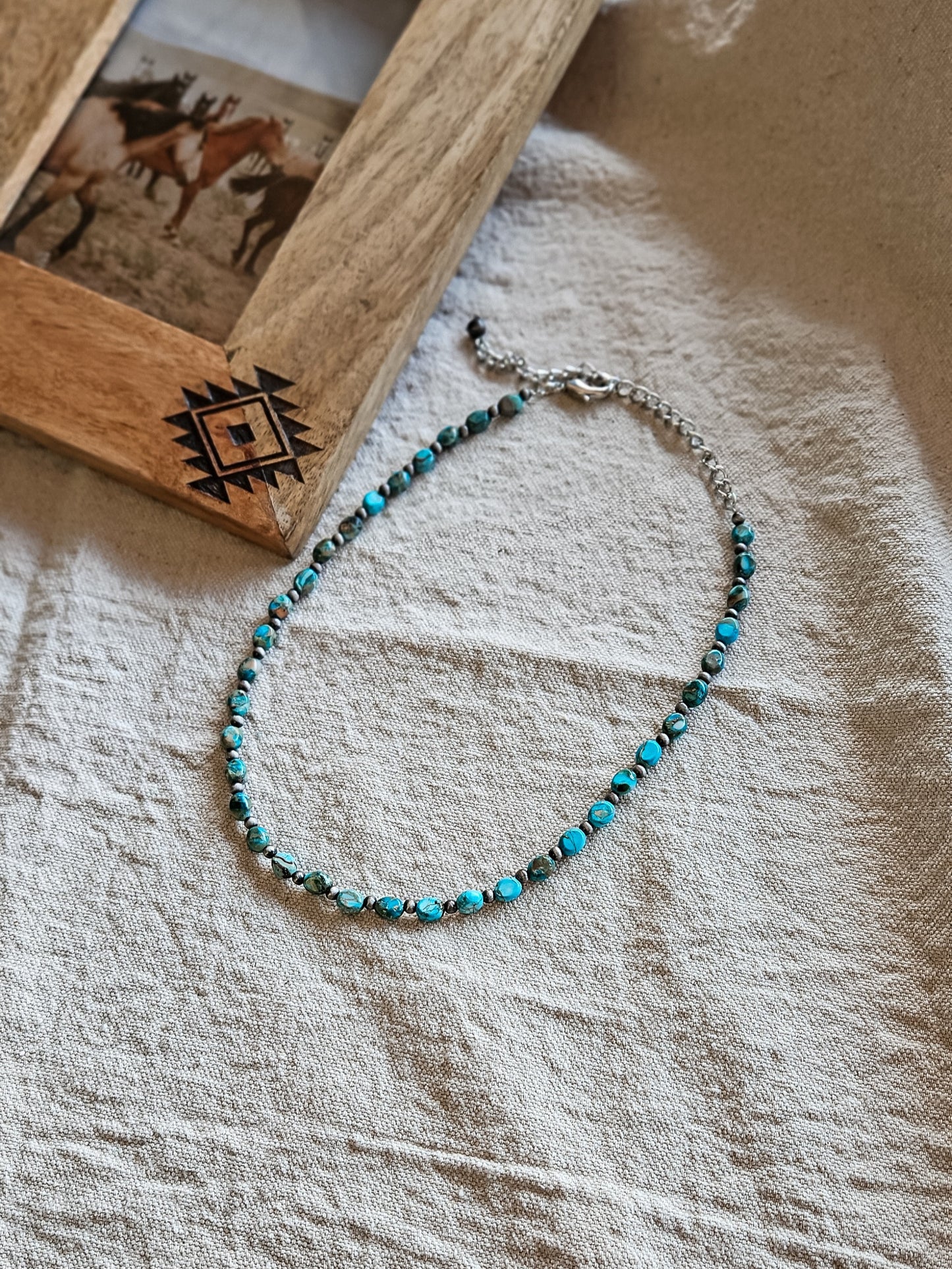 Oval Gemstone & Navajo Bead Necklace