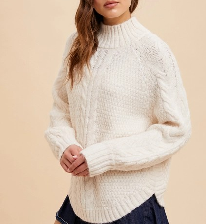 Textured Cable Knit Highneck Sweater